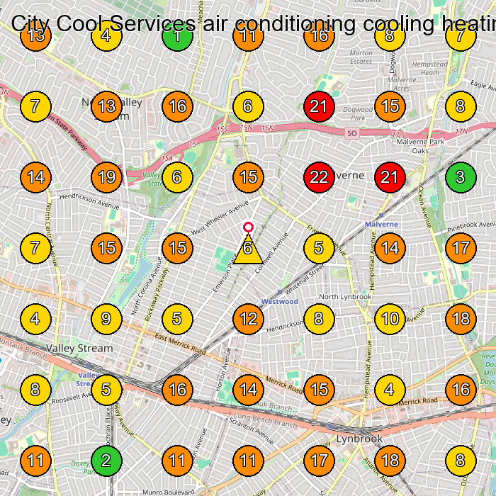 City Cool Services air conditioning cooling heating Servicio De Reparaciã³N De Aire Acondicionado GeoGrid ranking map for Lynbrook NY